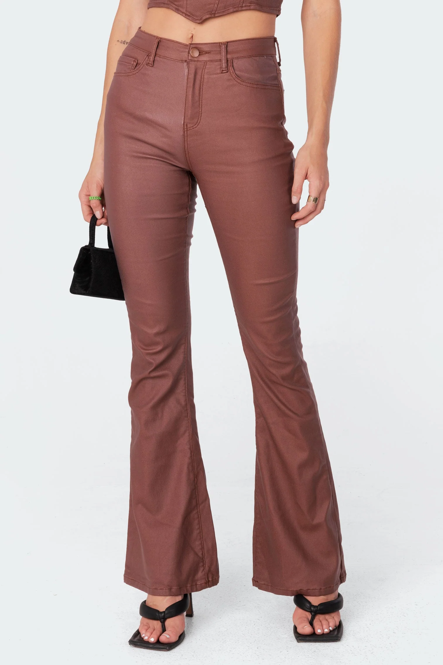 Luna Faux Leather Mid Rise Flared Jeans - Image 3