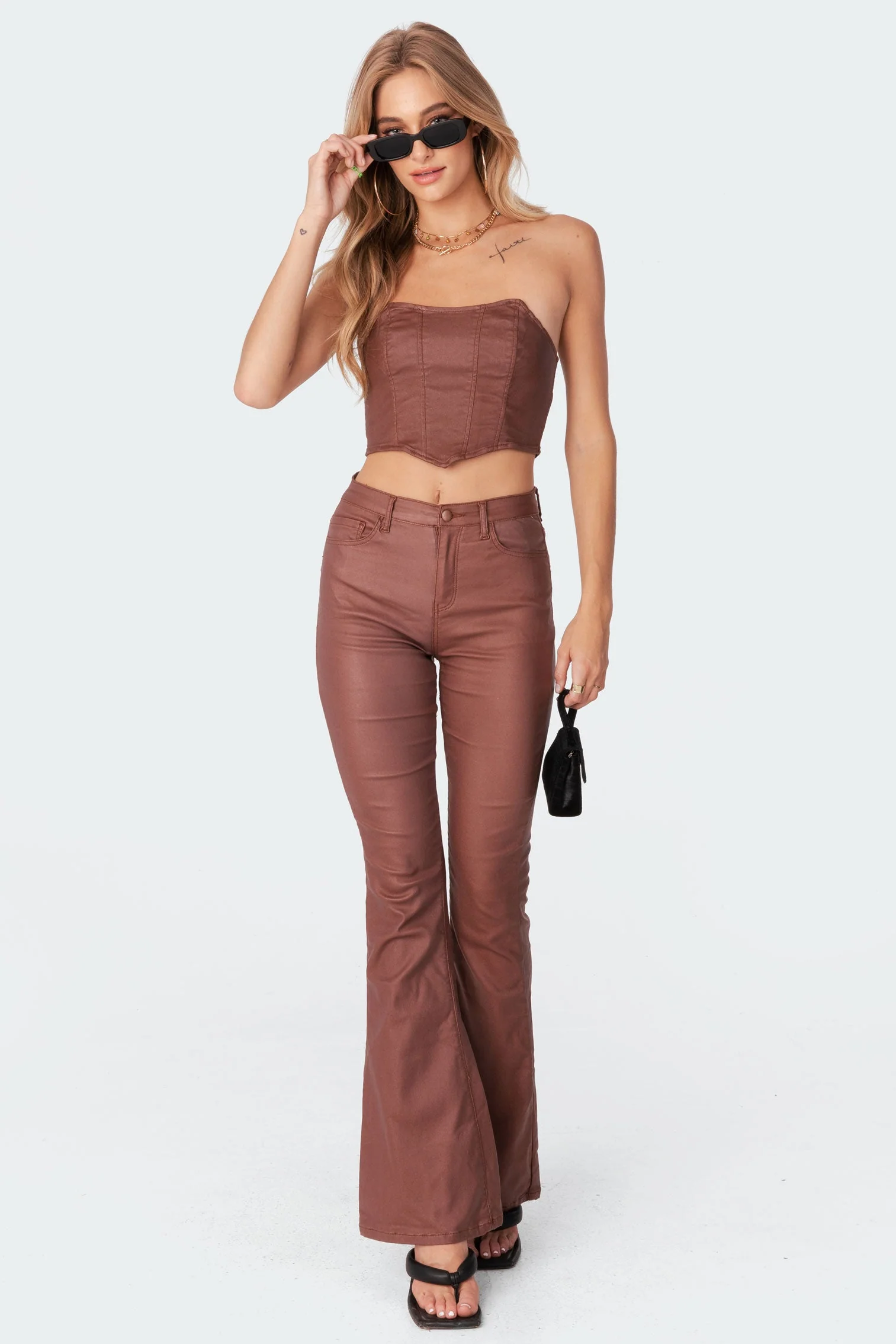 Luna Faux Leather Mid Rise Flared Jeans - Image 4