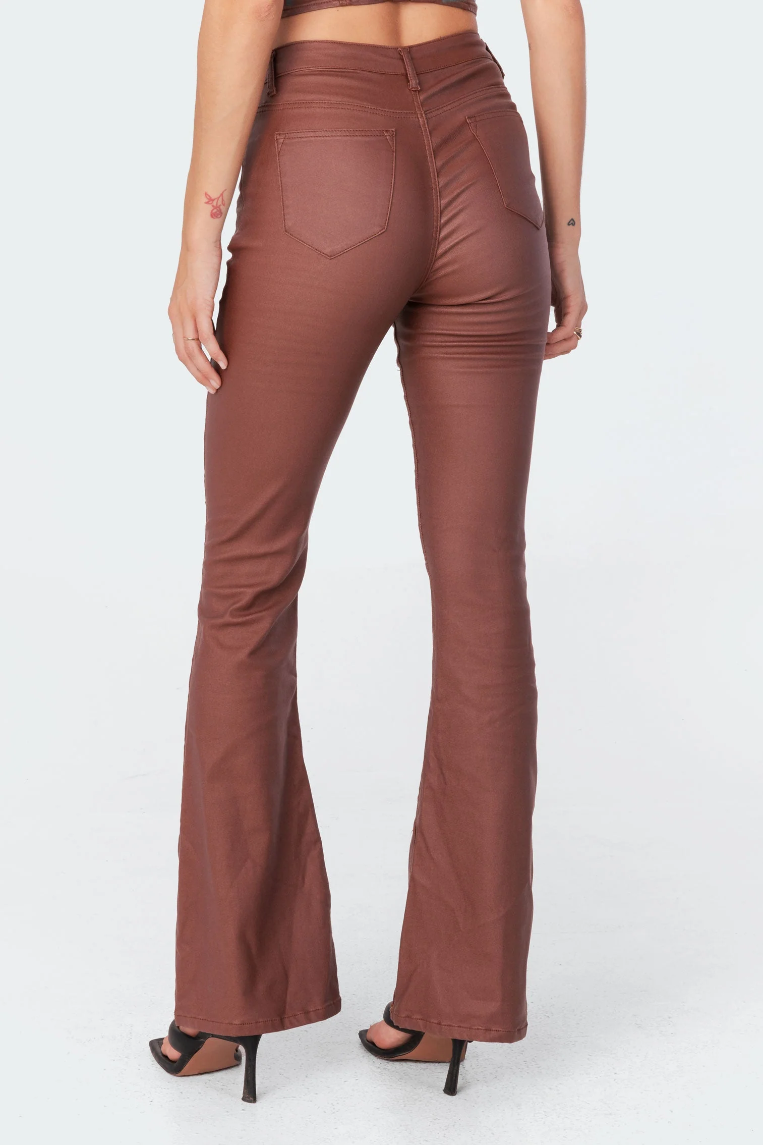 Luna Faux Leather Mid Rise Flared Jeans - Image 6