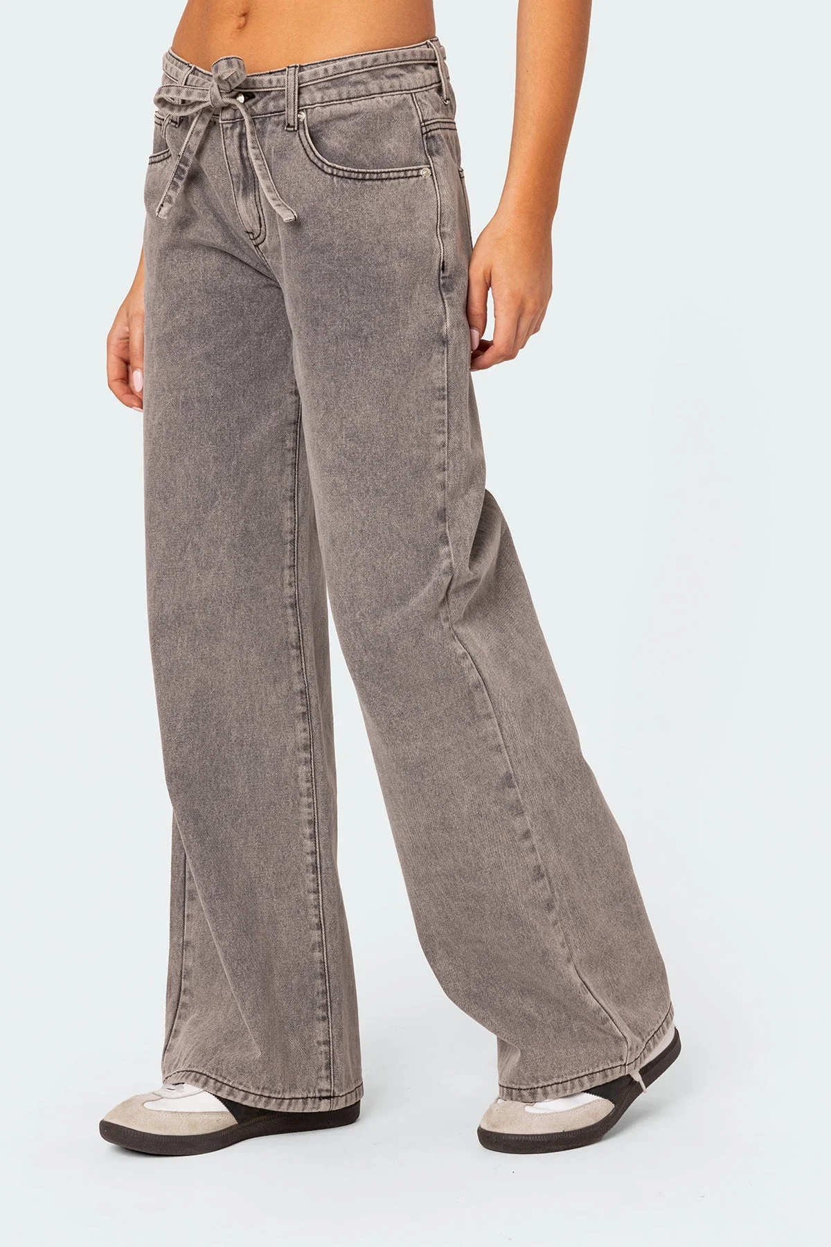 Tie Waist Washed Low Rise Baggy Jeans - Image 3