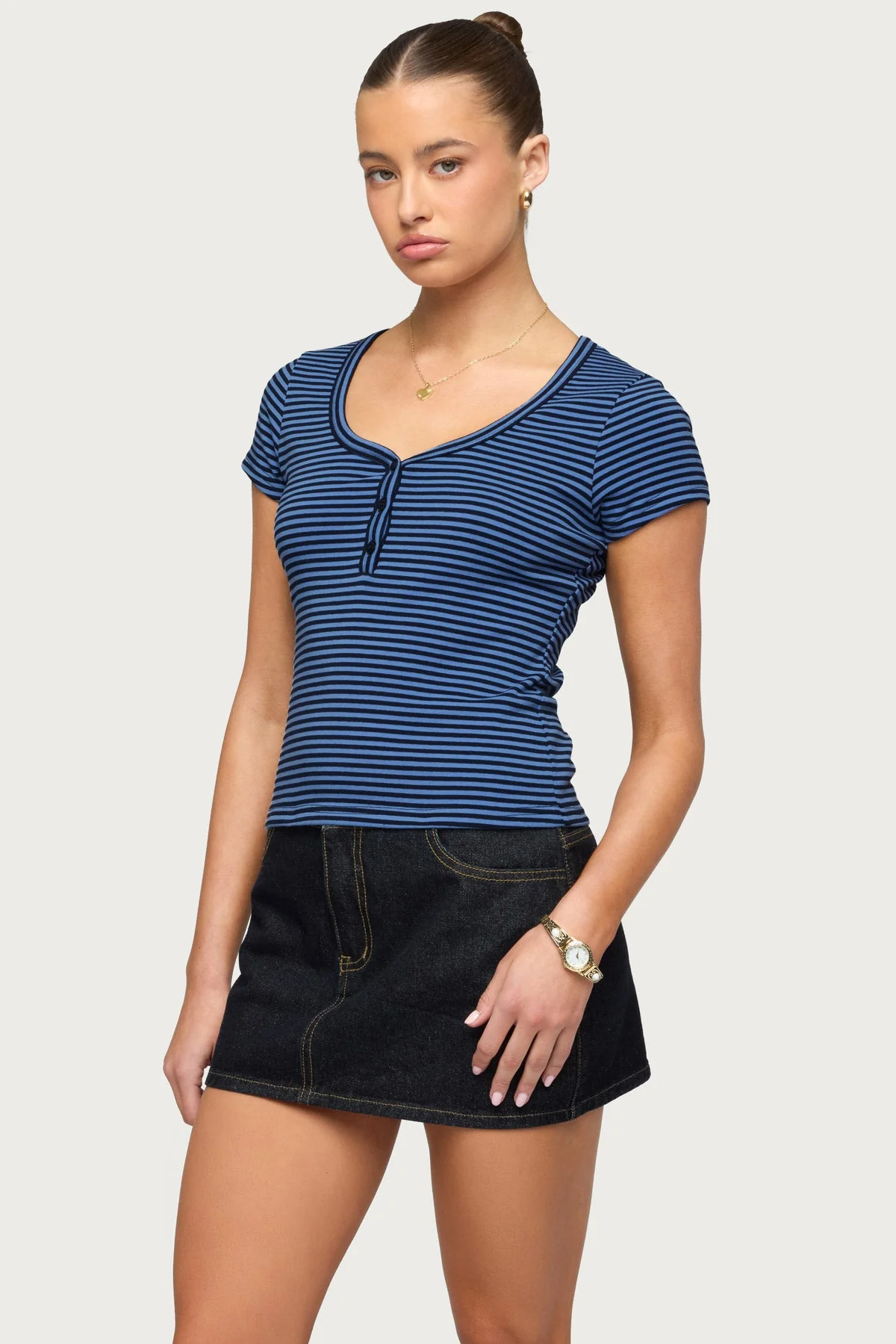 Kady Striped Henley T Shirt - Image 3