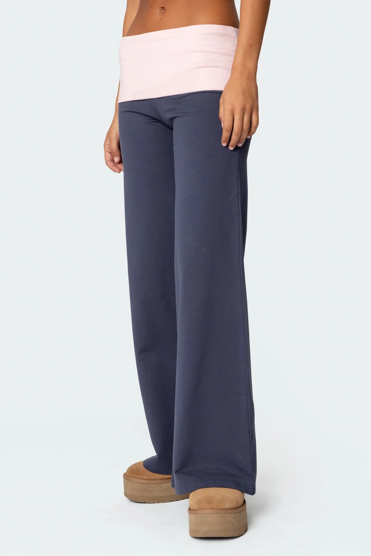 Wide Leg Contrast Foldover Trousers - Image 4