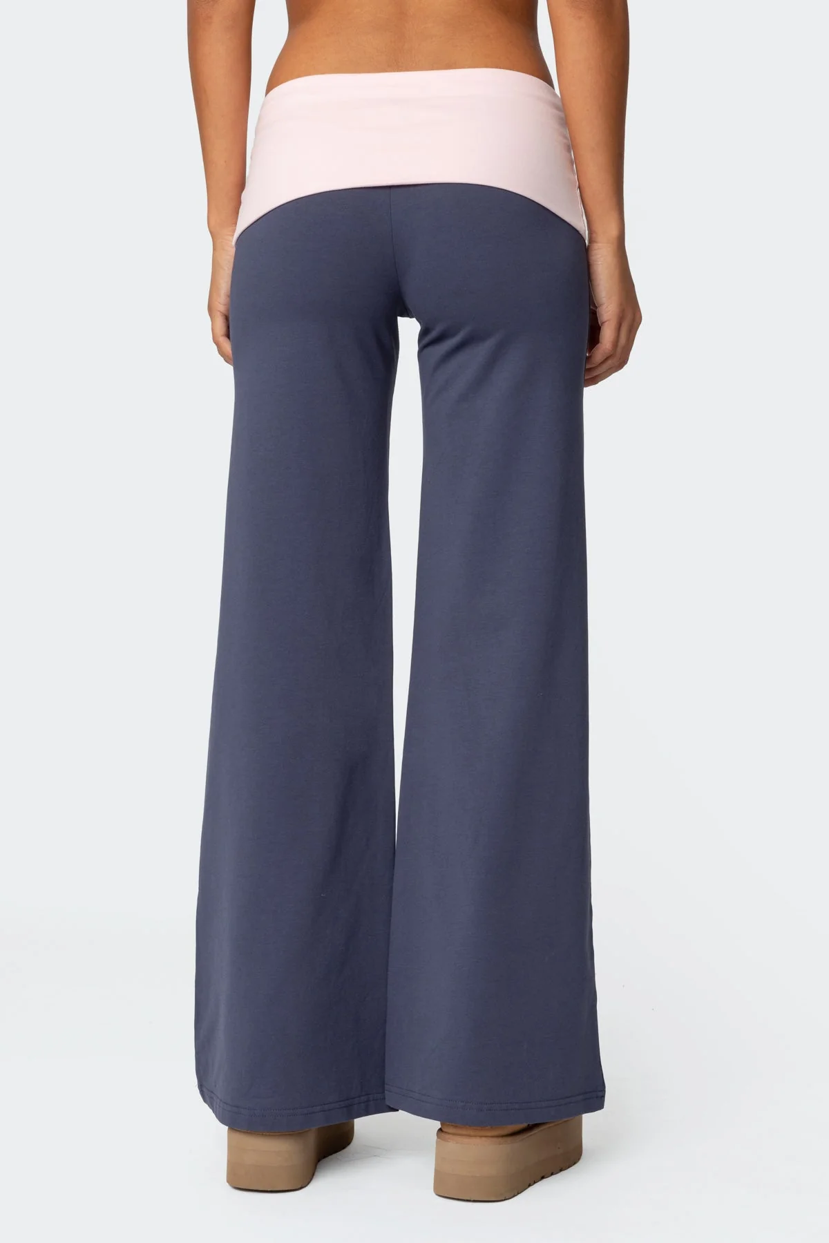 Wide Leg Contrast Foldover Trousers - Image 5