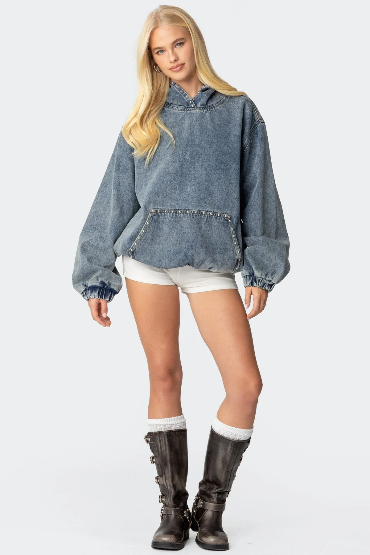 Marney Oversized Studded Denim Hoodie - Image 5
