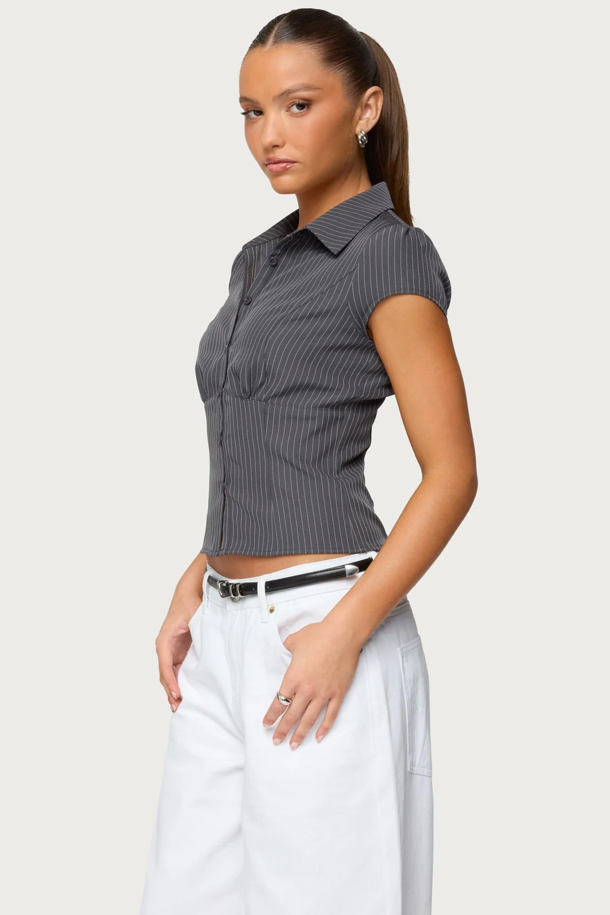 Juney Pinstripe Tailored Button Up Shirt - Image 3