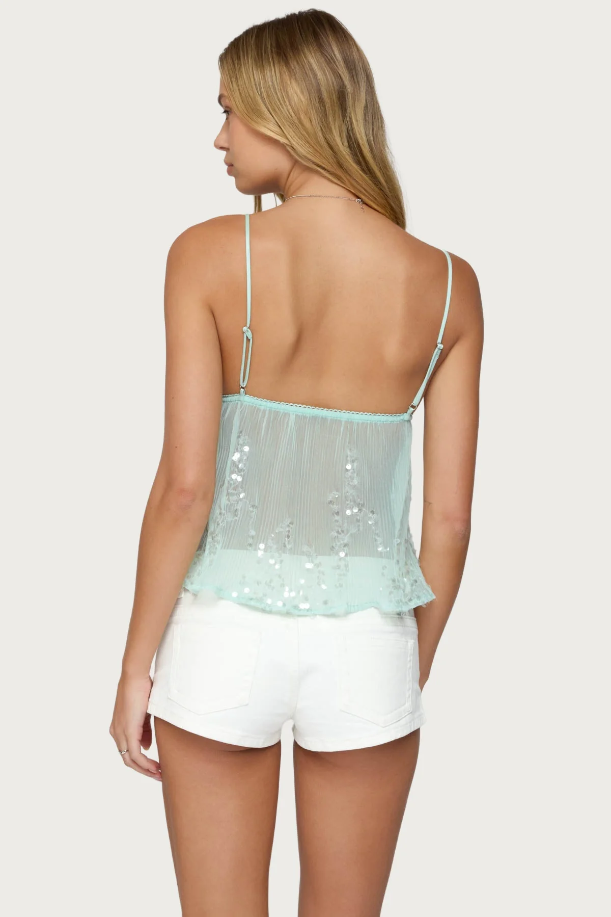 Sequin Sheer Mesh Babydoll Top - Image 5