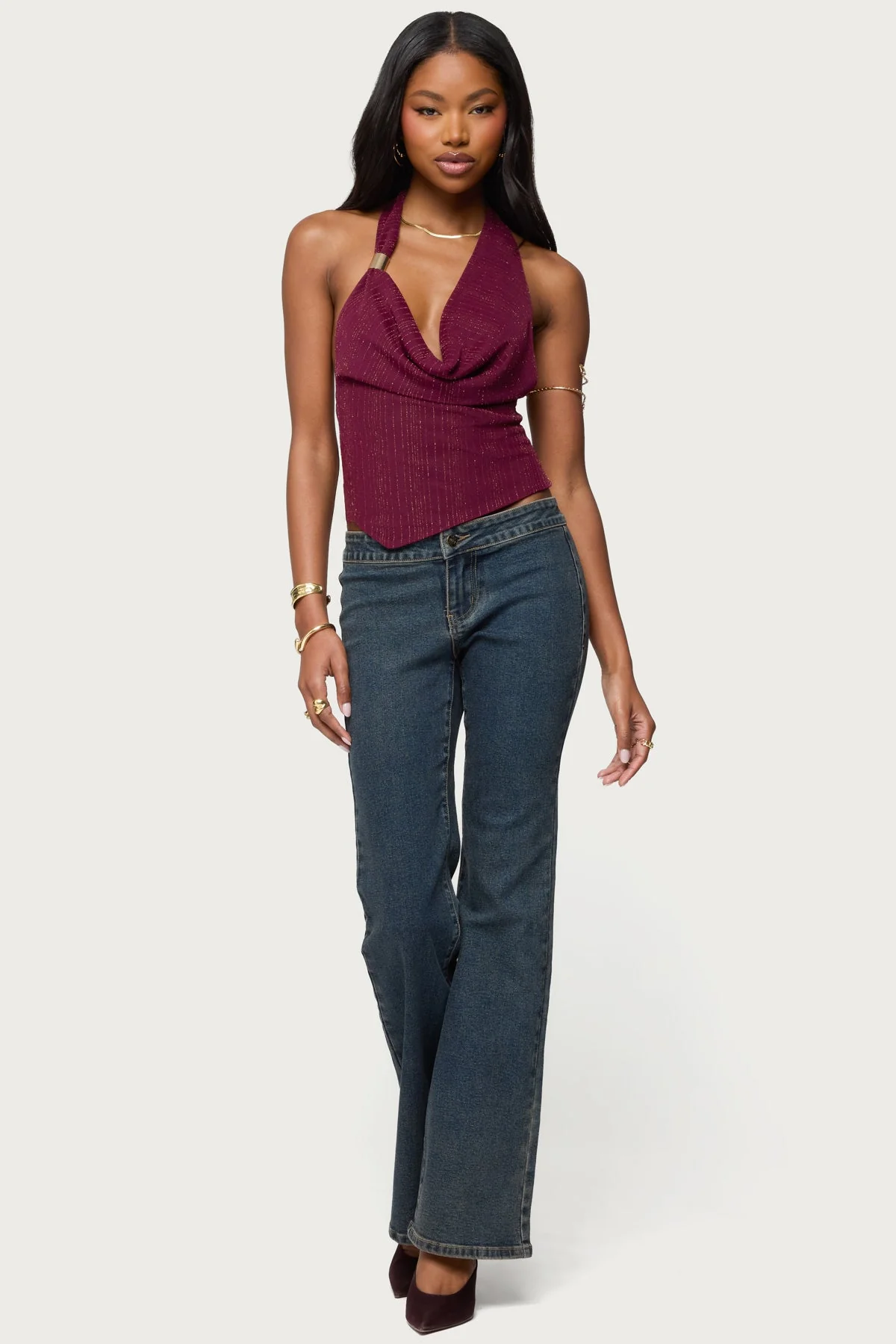 Mimi Asymmetric Textured Mesh Halter Top - Image 4