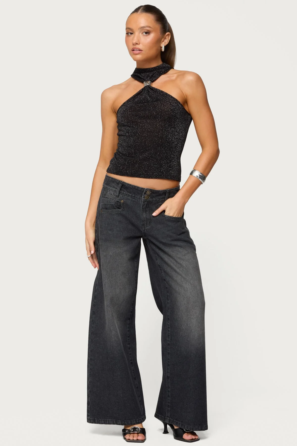 Nalia Gathered Ring Glitter Knit Top - Image 5