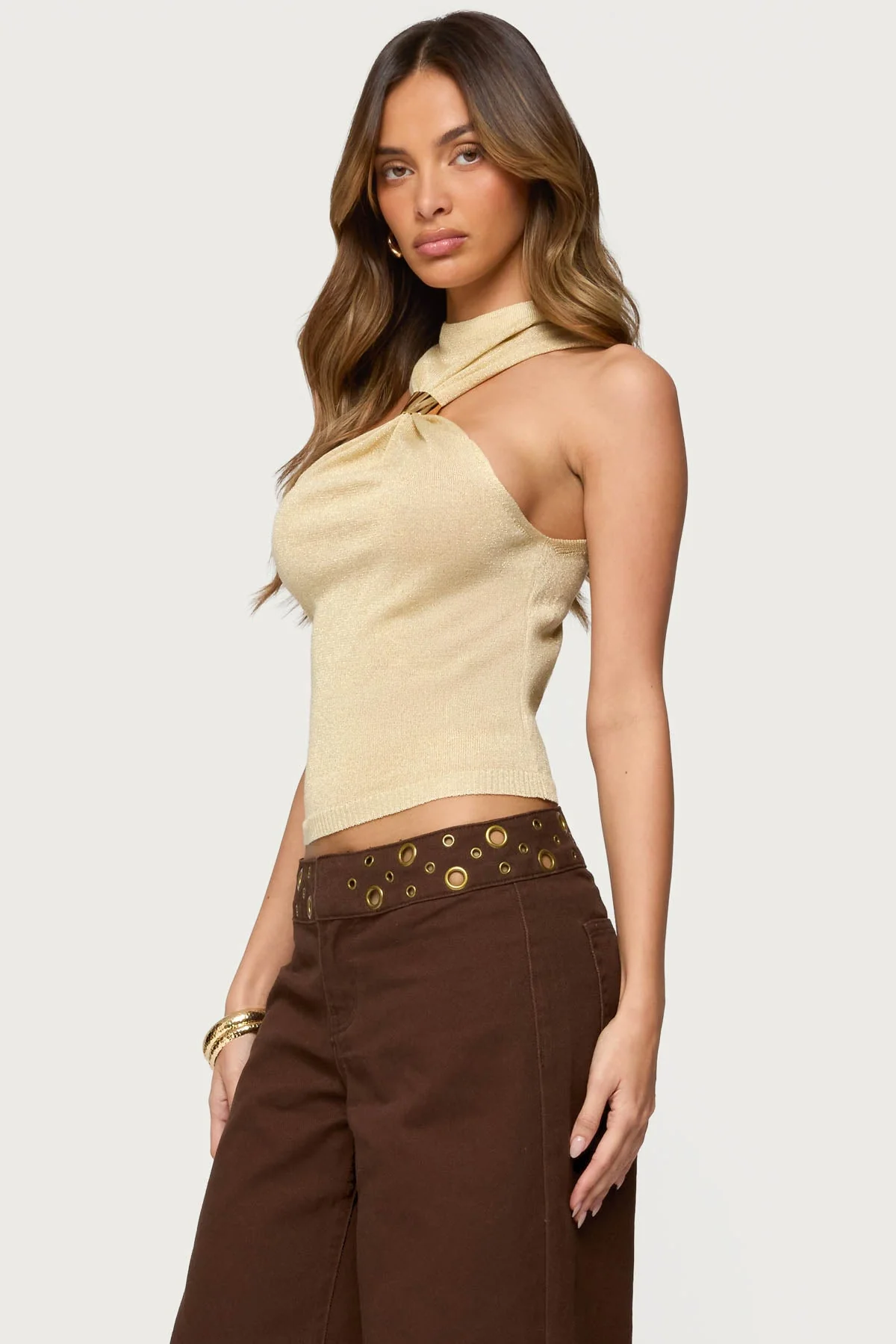 Nalia Gathered Ring Glitter Knit Top - Image 3