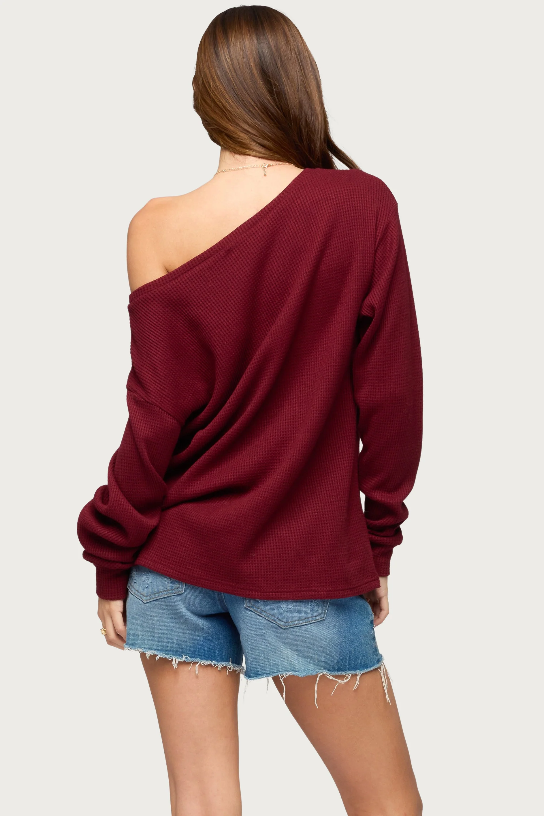 Damari Off Shoulder Oversized Waffle Top - Image 5